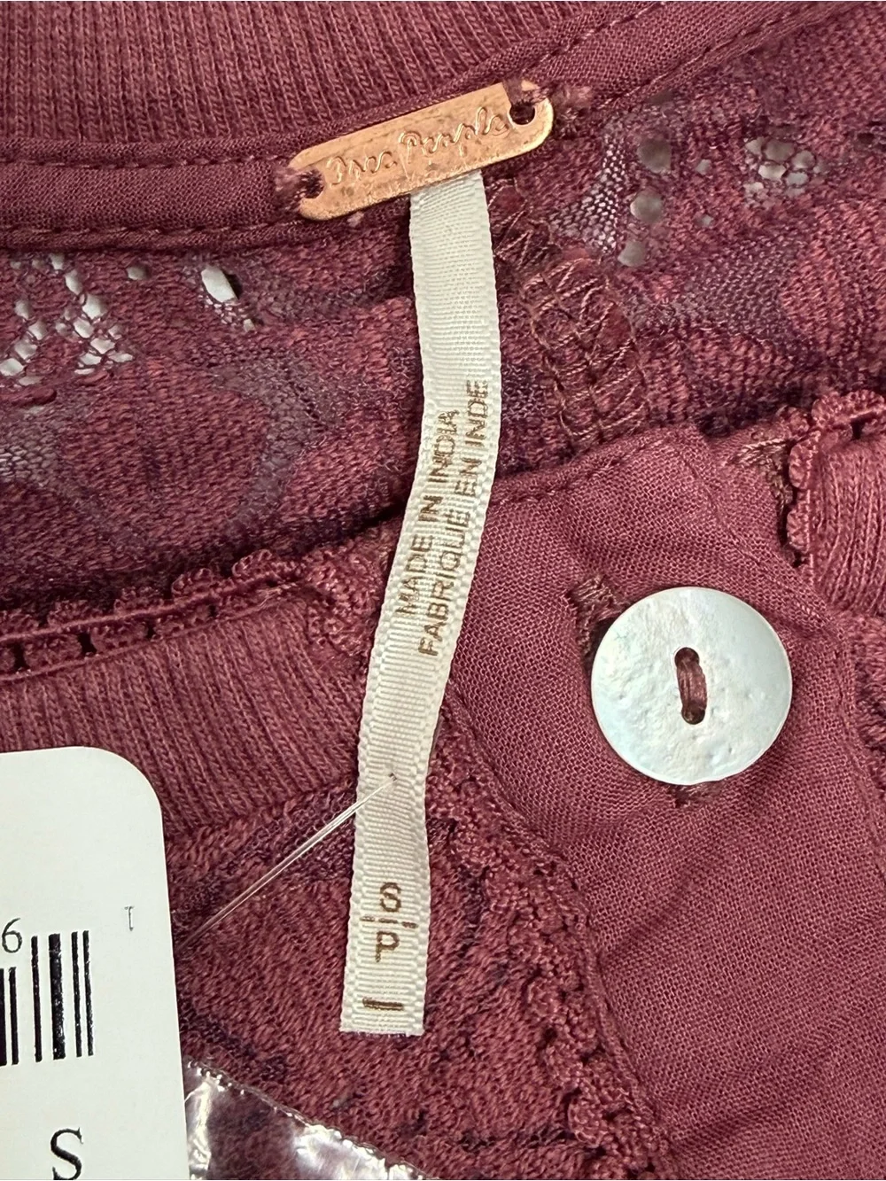 Free People Women's Button-Front Long-Sleeve Lace Top, Size SMALL